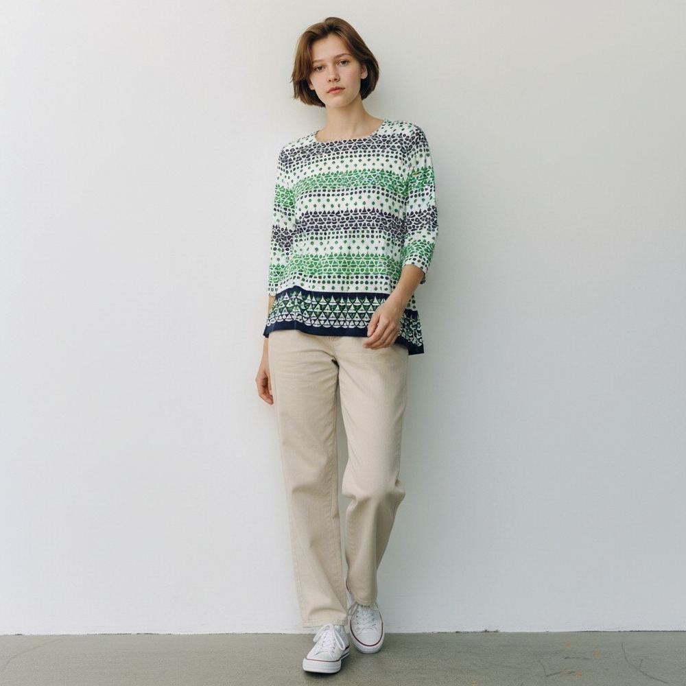 Alfred Dunner Sailboat Top XL Green Navy Nautical Sequin 3/4 Sleeve Knit Tee